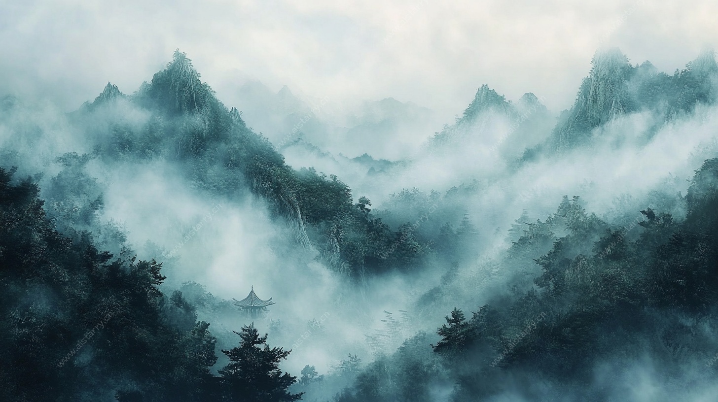 云雾缭绕的山间古亭