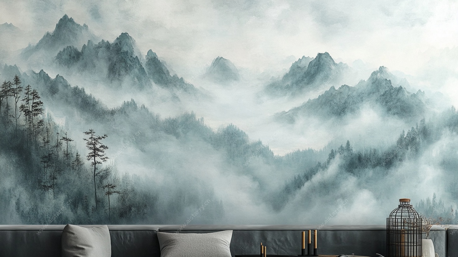 中式山水意境客厅背景墙