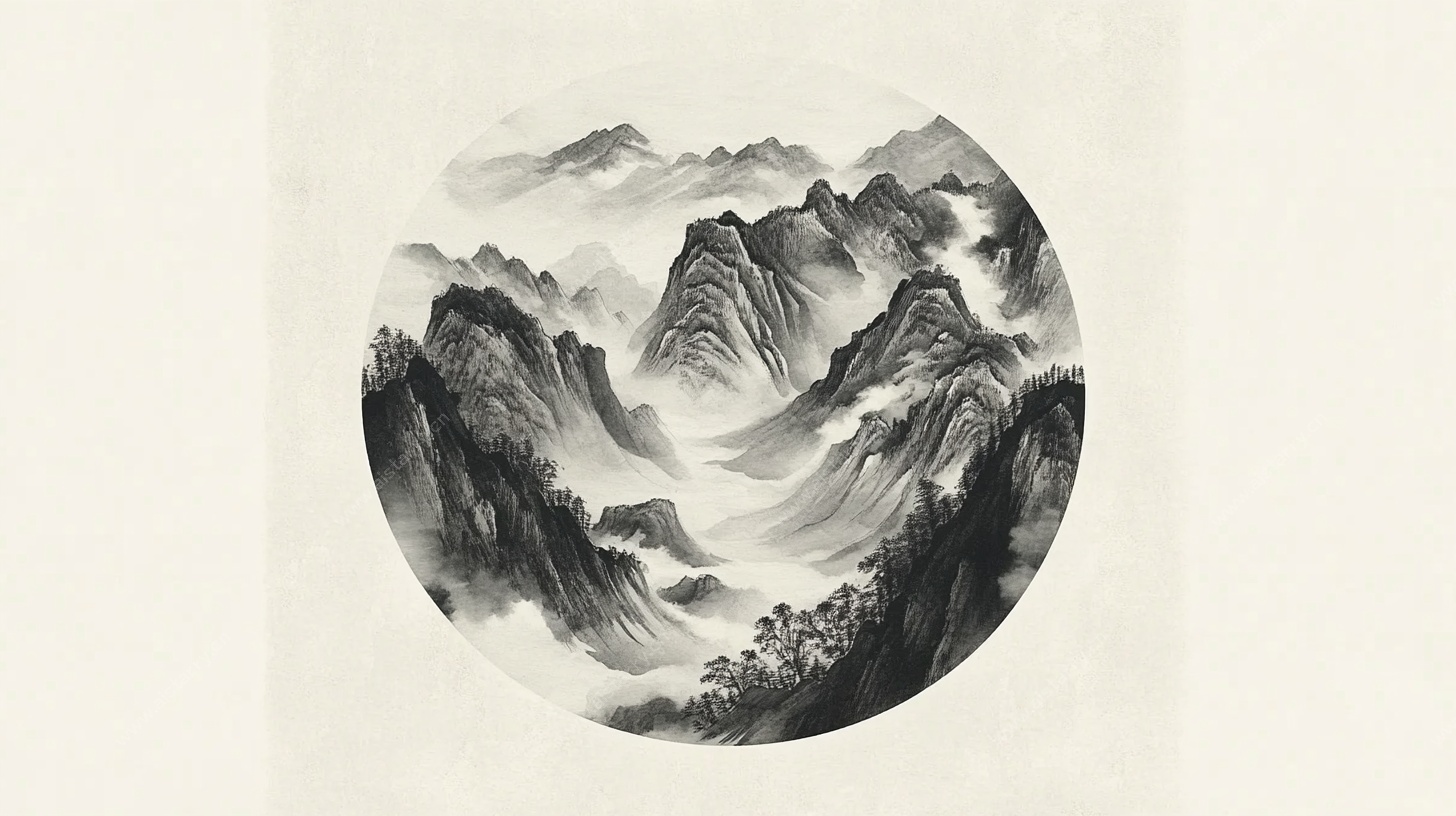 水墨山水圆形图
