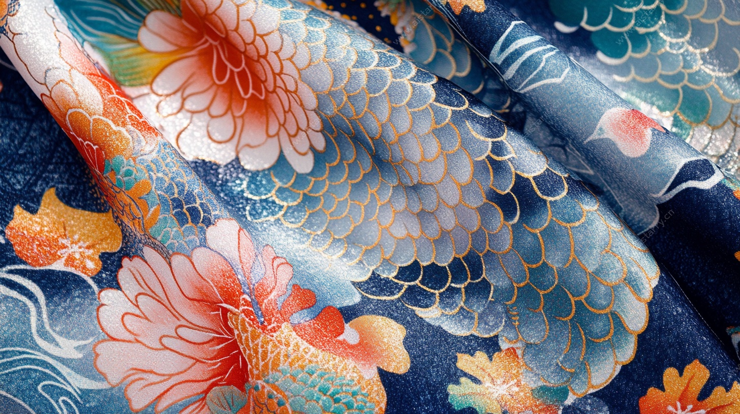 日式锦鲤花卉风精美织物