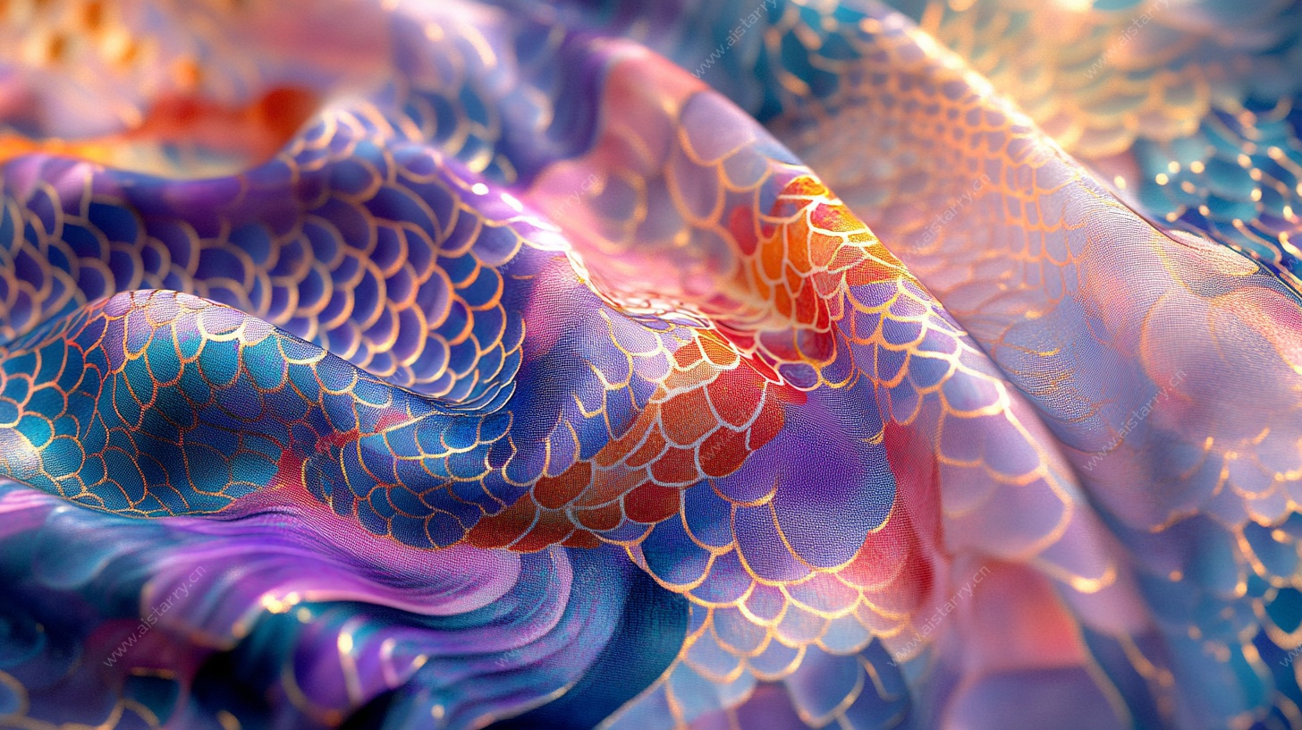 梦幻鱼鳞纹绚丽丝绸布料