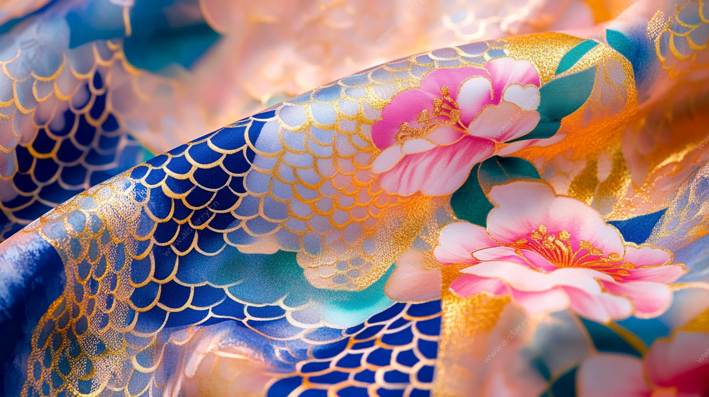 中式花卉锦纹丝绸布料