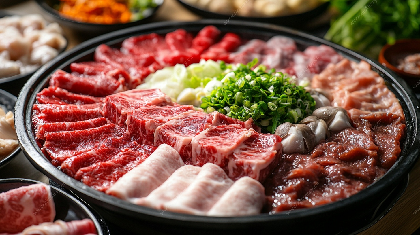 丰盛牛肉火锅食材拼盘