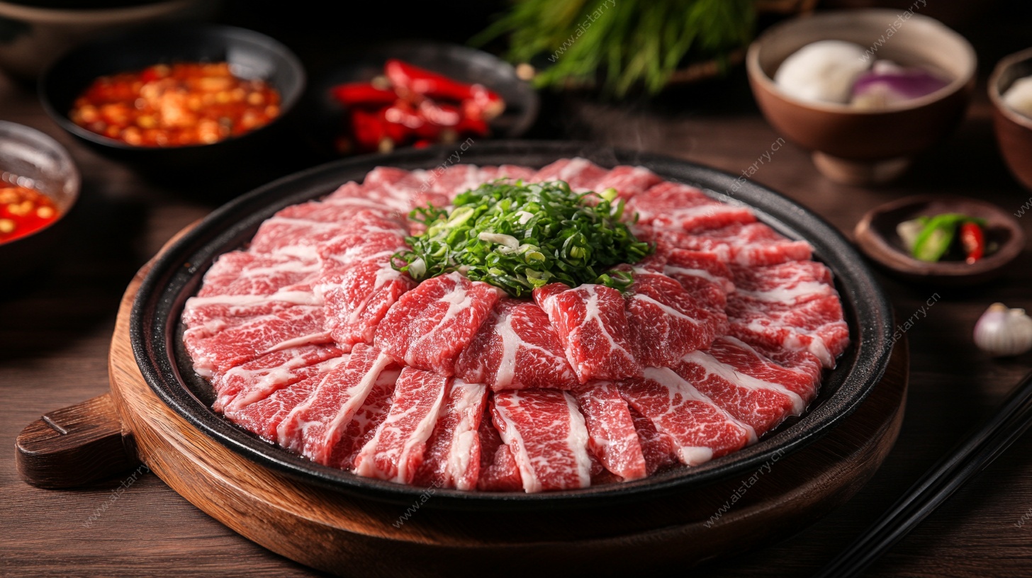 鲜嫩牛肉火锅食材摆盘