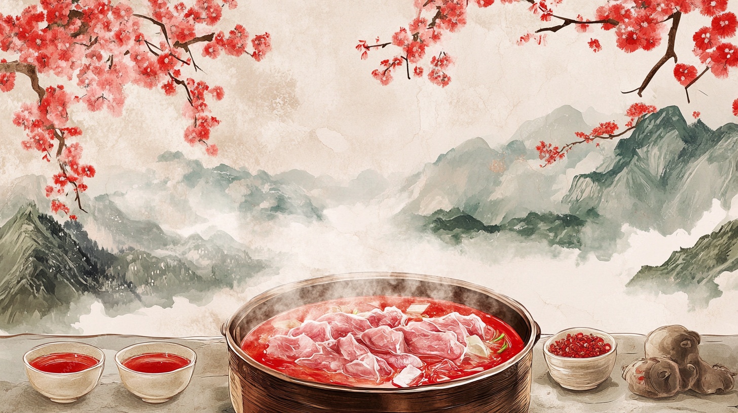 中式水墨风火锅美食图