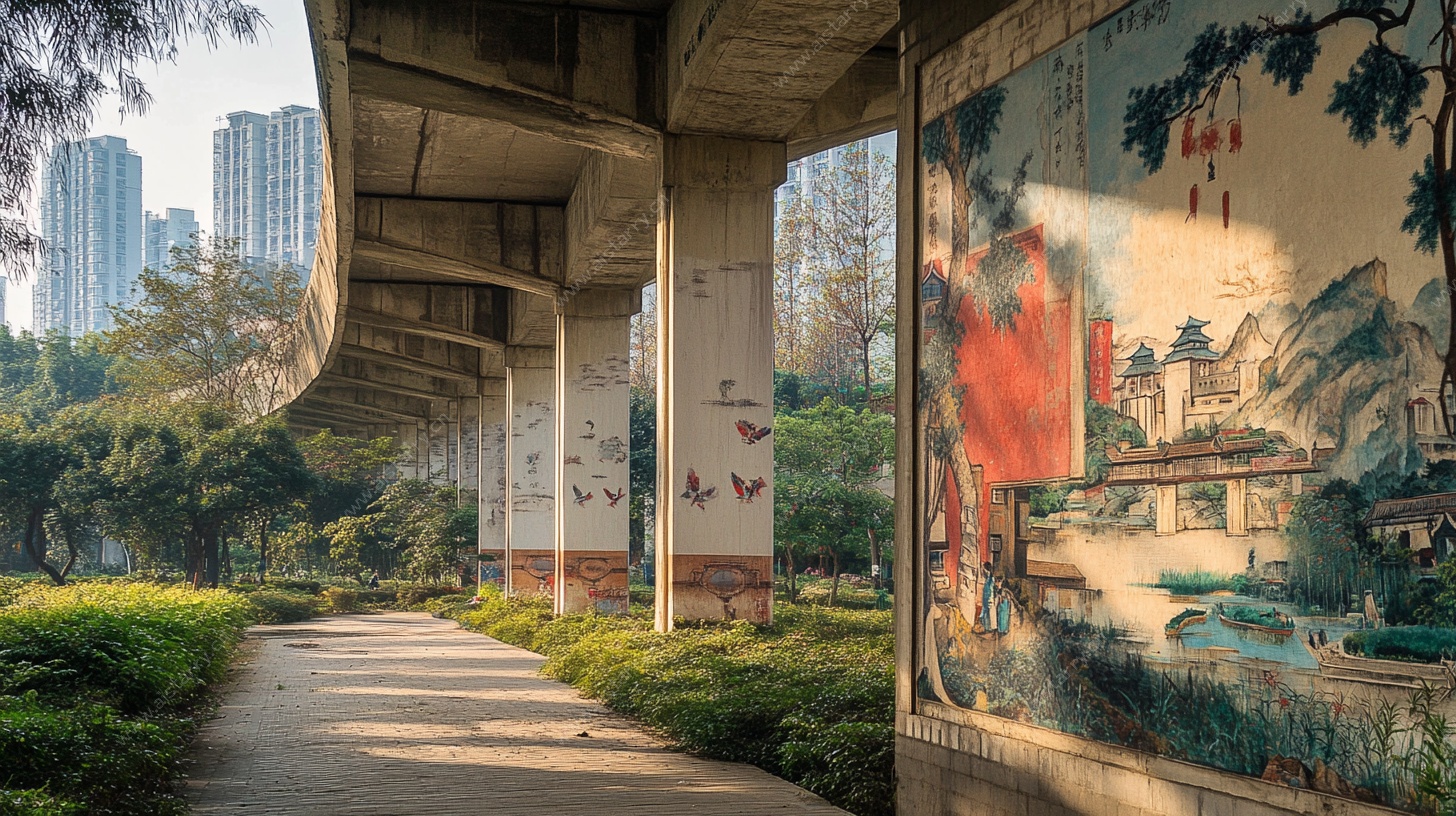 桥下彩绘步道景观