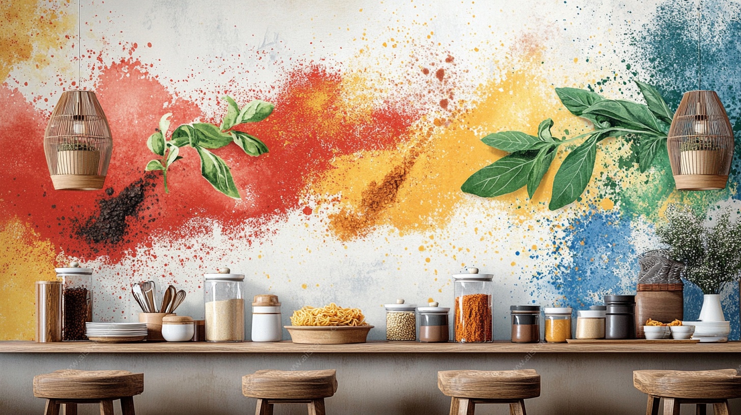 多彩厨房背景墙装饰画面