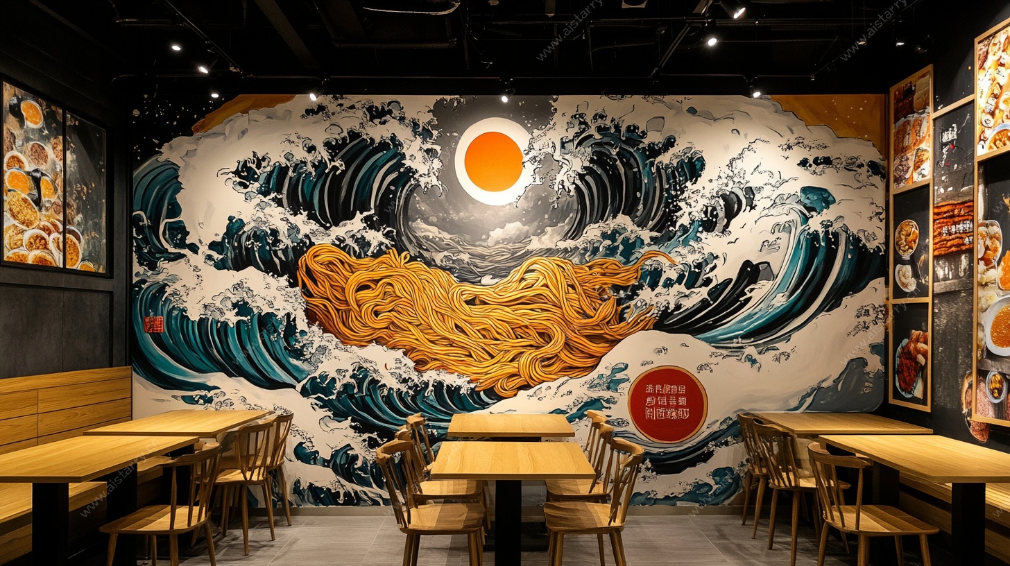 日式风餐厅 神奈川冲浪里壁画