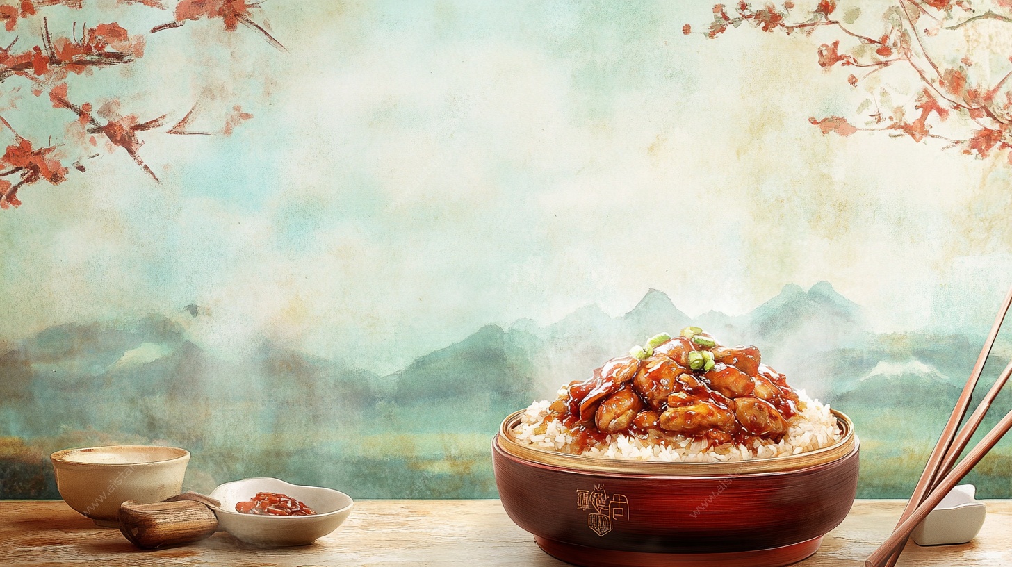 中式卤肉饭 古风美食画面