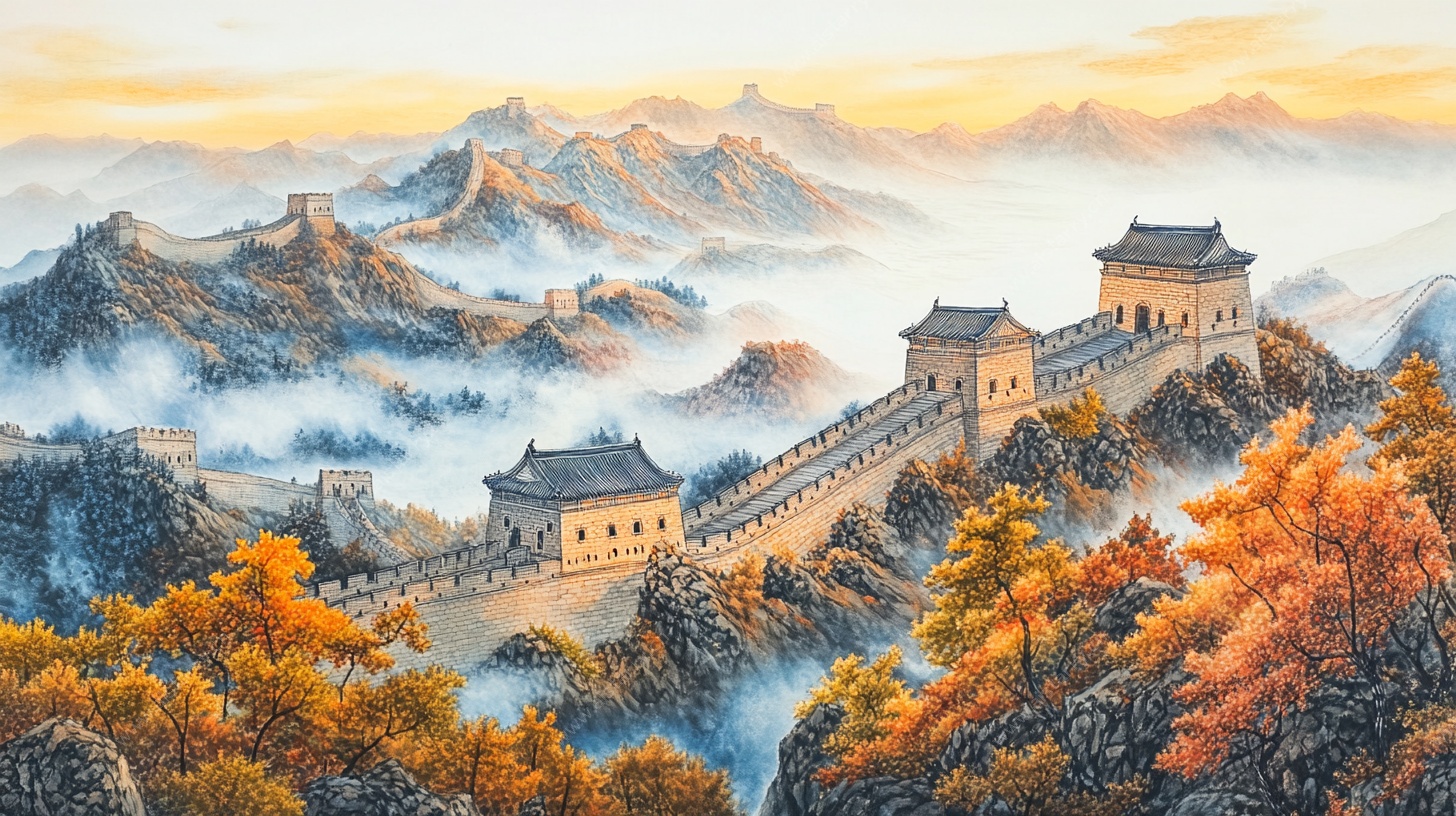 秋日壮丽长城景观图