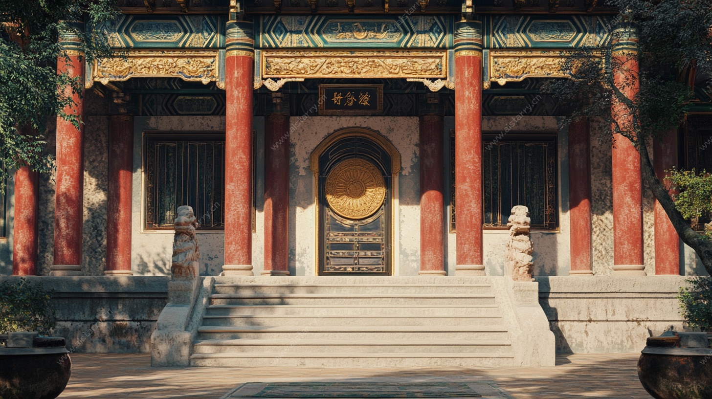 中式古建筑庭院门前景致