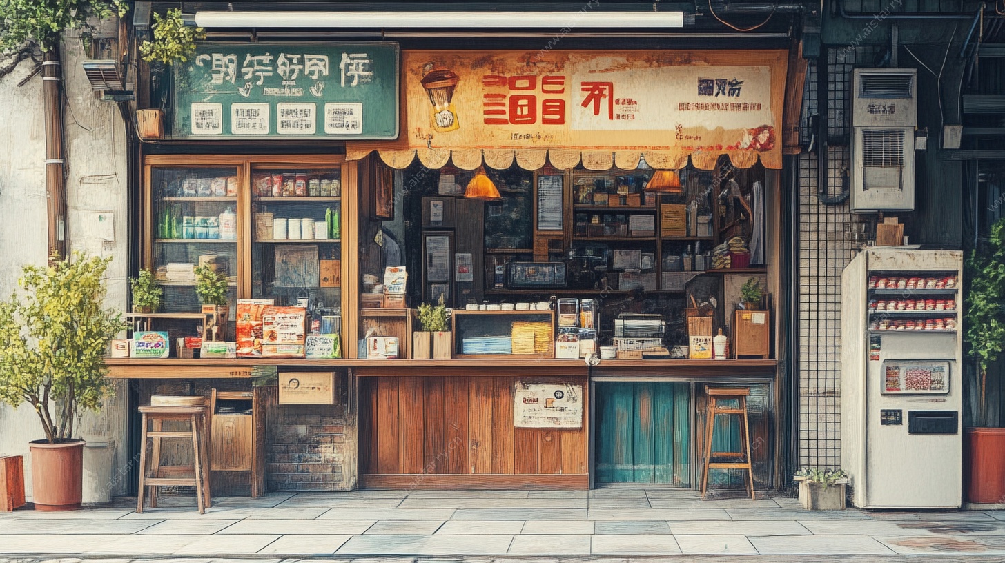 复古风格街边茶饮小铺