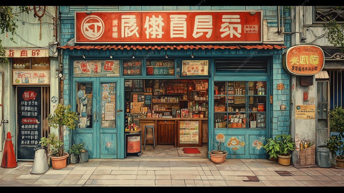 复古风街边冒菜店铺