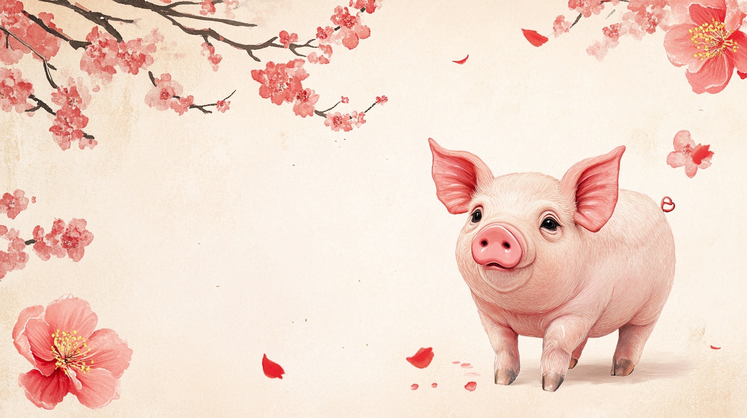 萌猪伴繁花新春贺图
