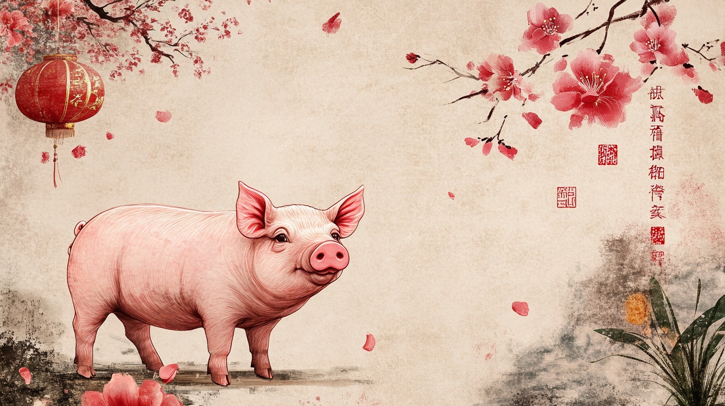 中式风猪年吉祥插画