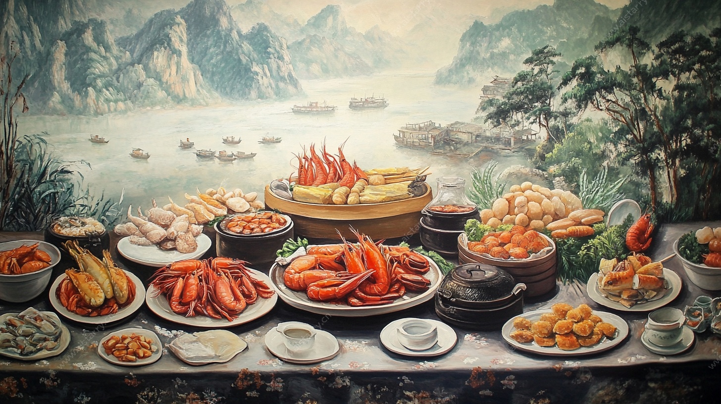 丰盛中式海鲜宴场景