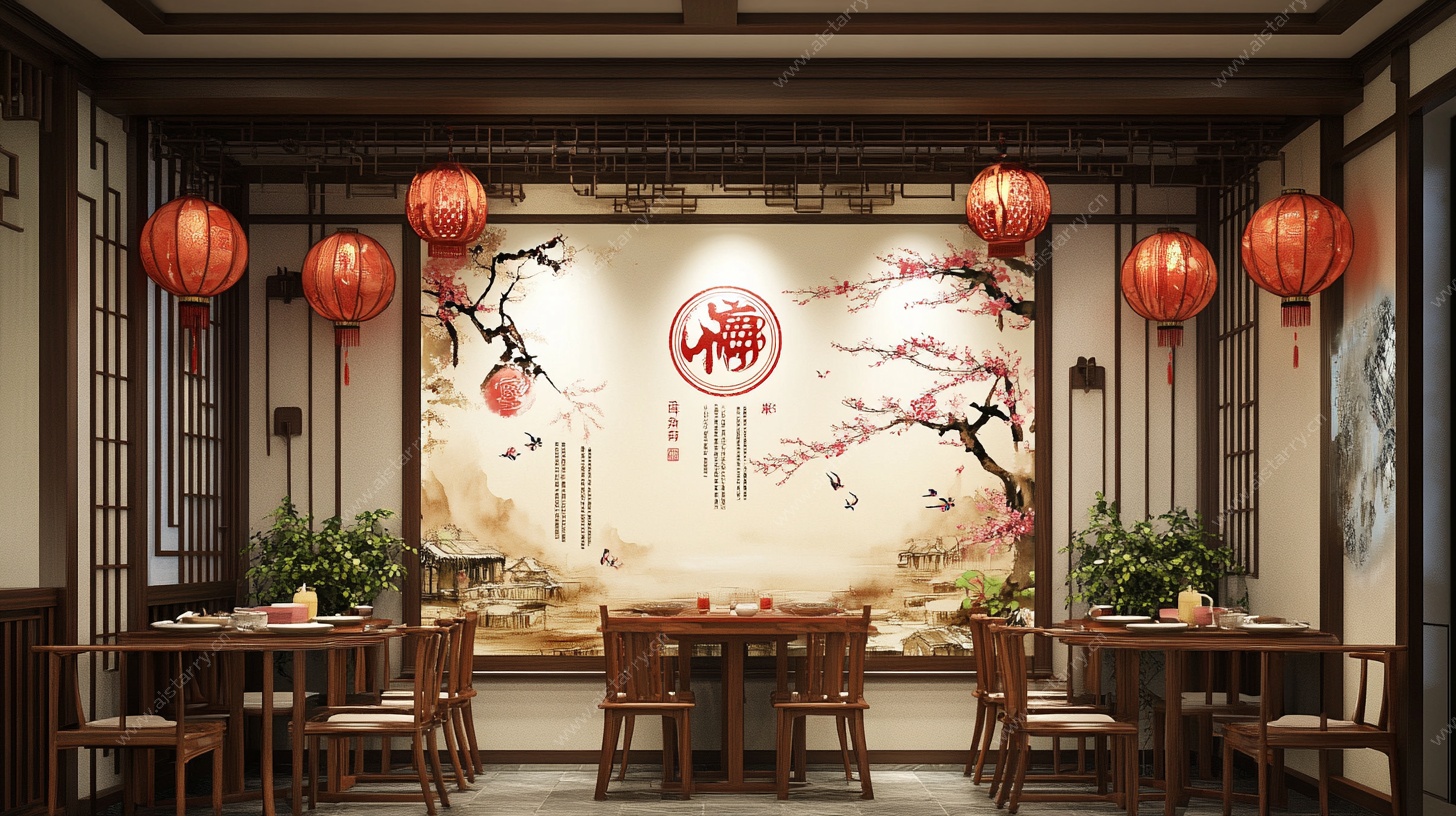 中式餐厅典雅古风场景