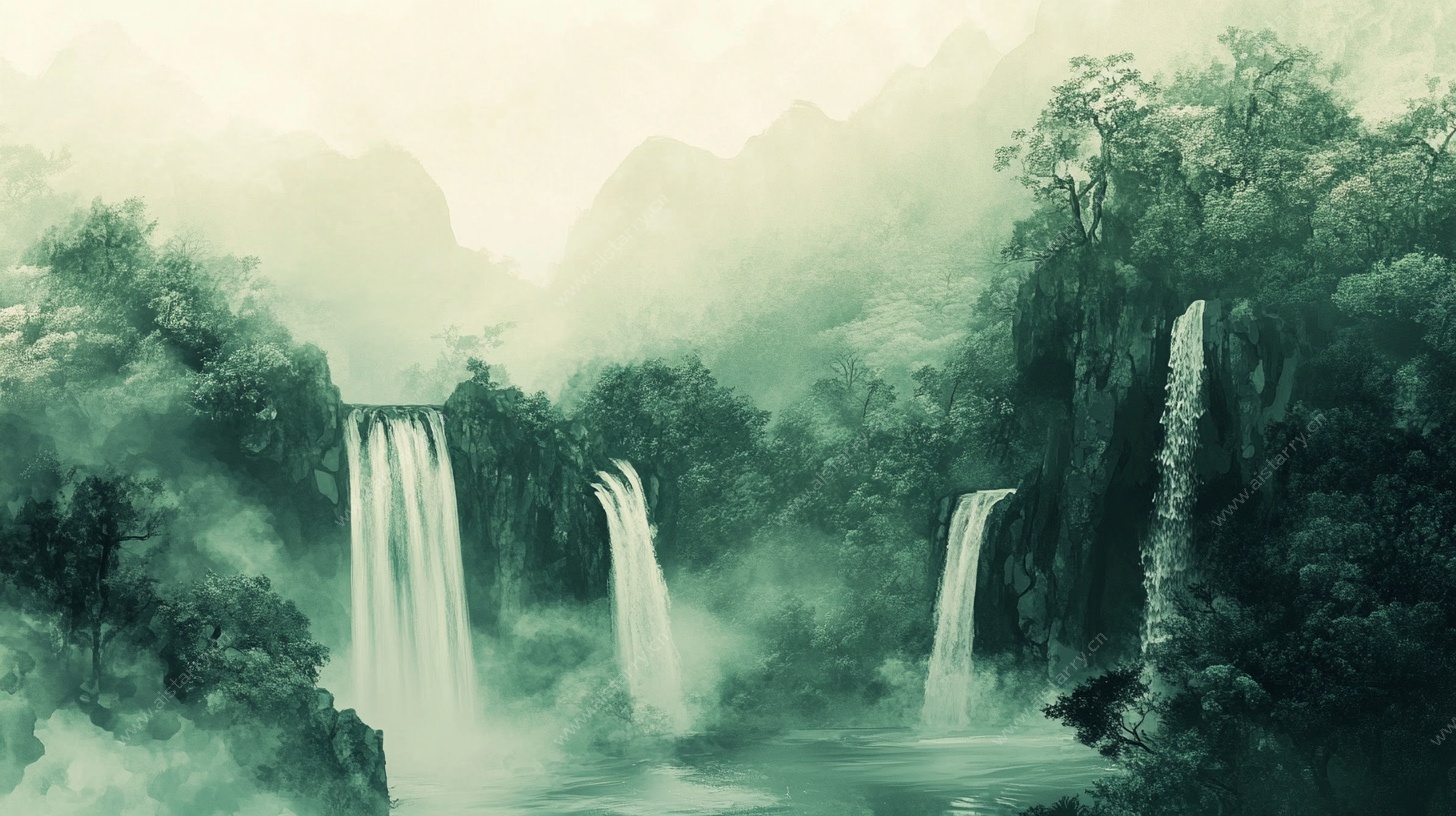 水墨山水瀑布景观图