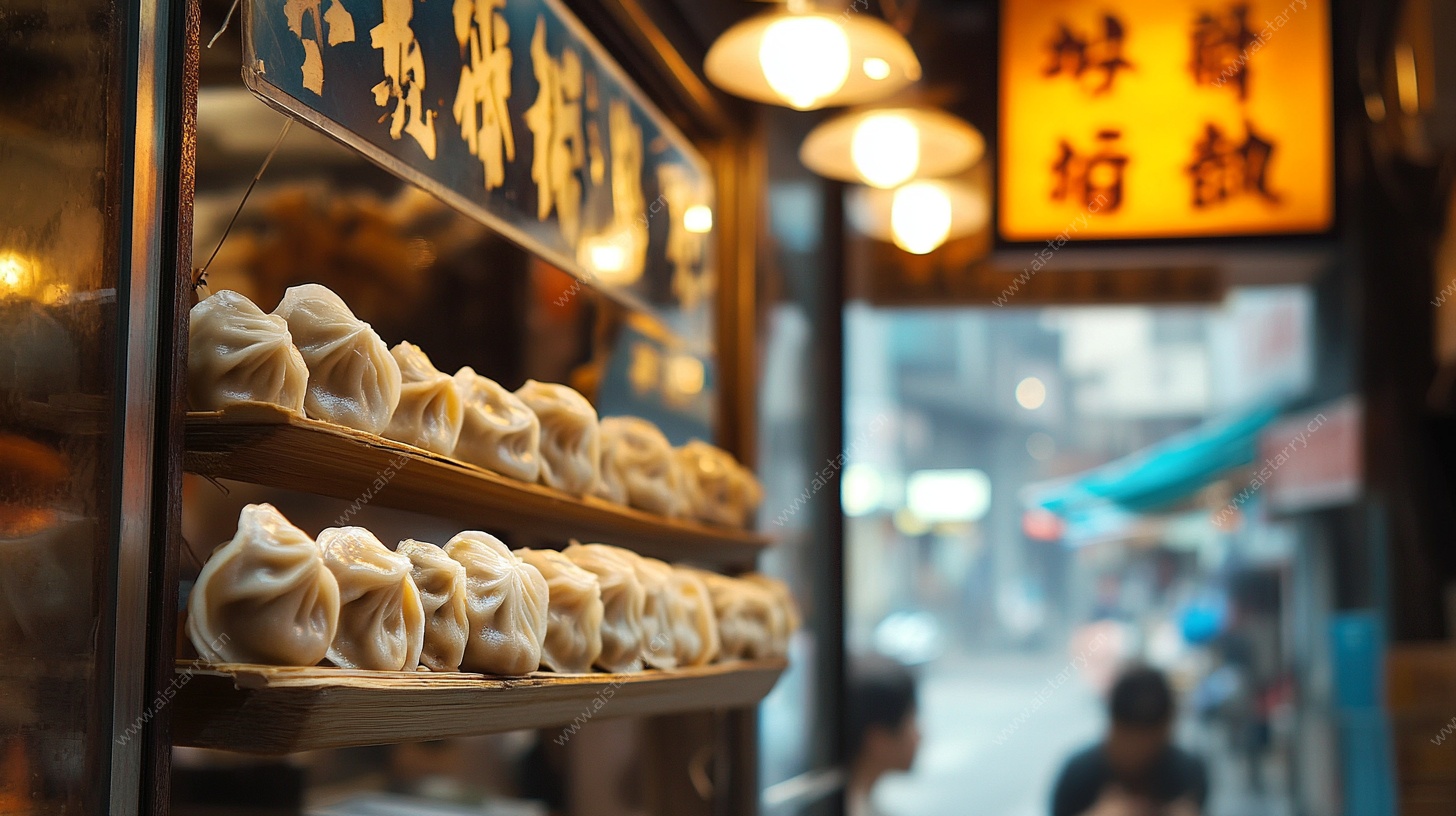 街边橱窗里的美味饺子