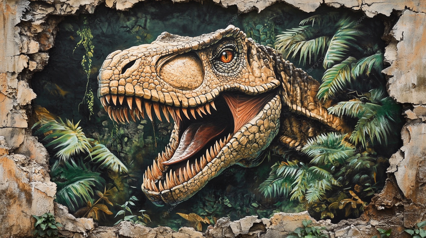 破墙而出的霸王龙壁画