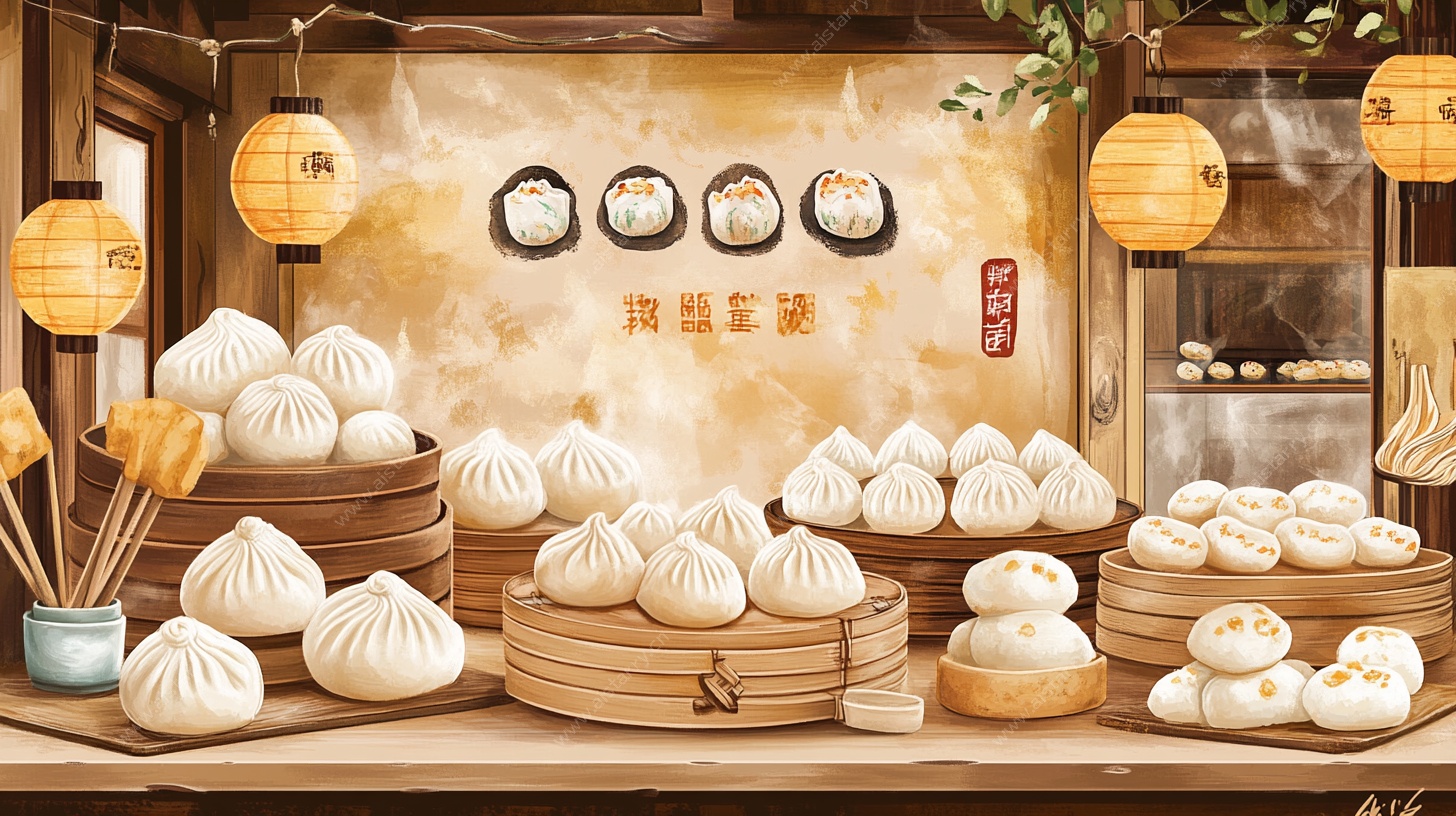 中式蒸笼里的美味包子