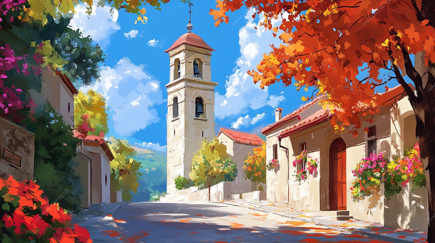 秋日小镇街道美景