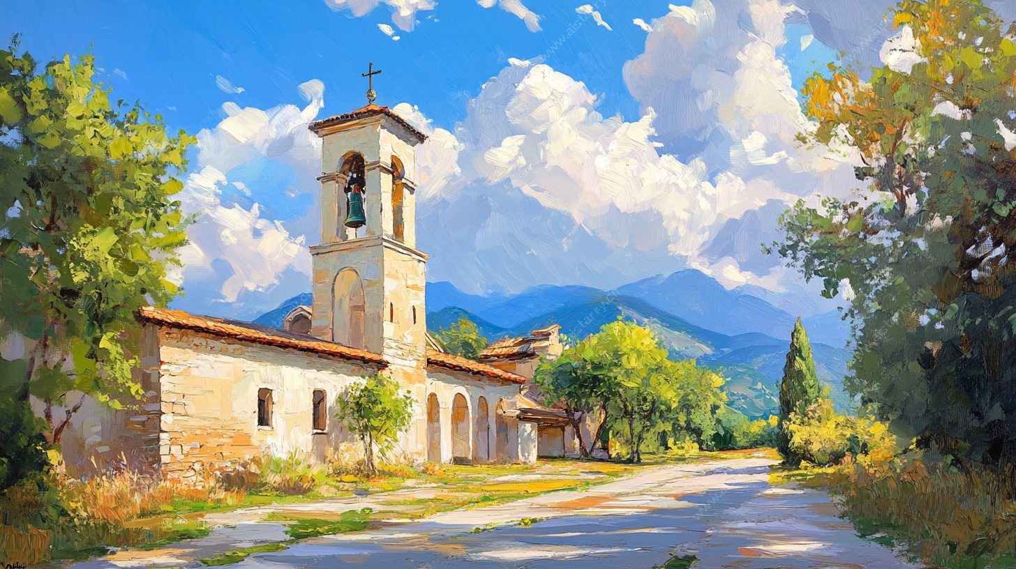 乡村教堂风景图