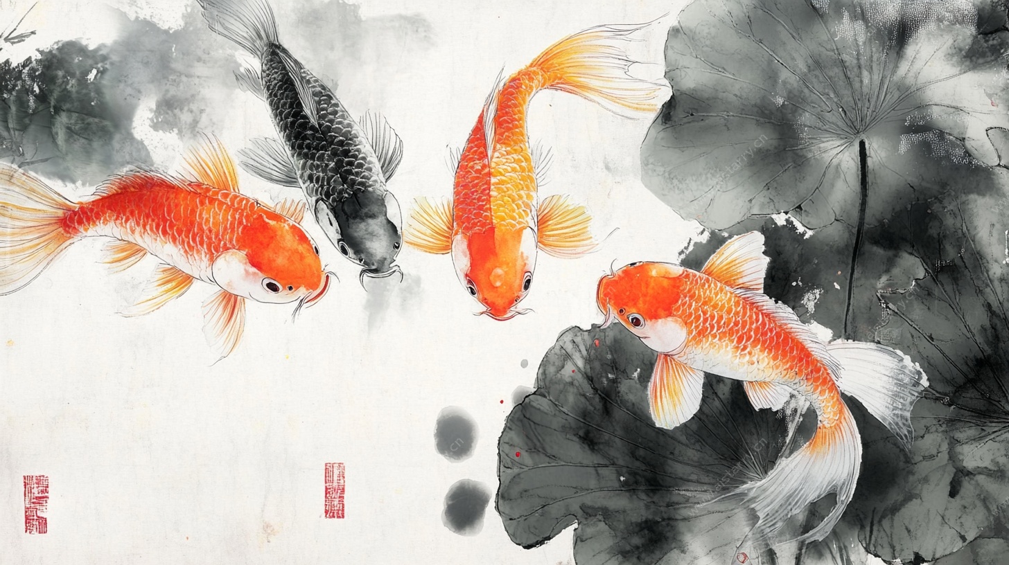 水墨锦鲤图