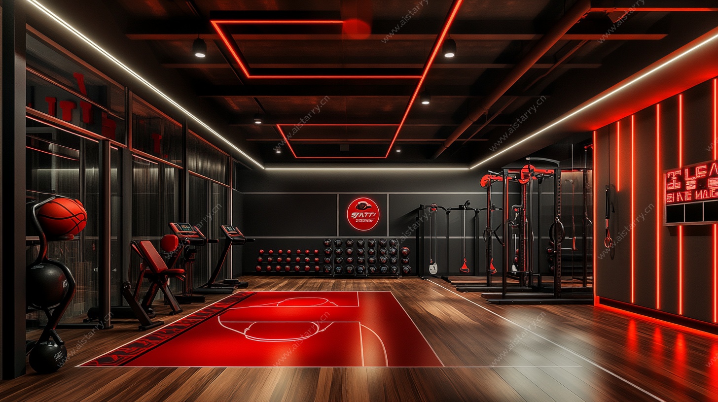 炫酷红色系室内篮球训练室