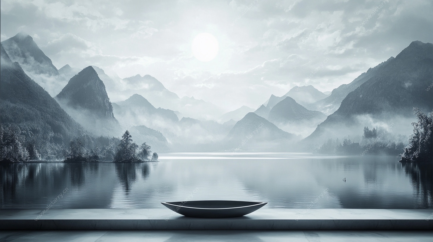 宁静山水间的孤舟意境