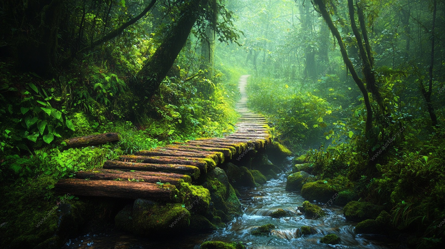 梦幻森林中的木质小径