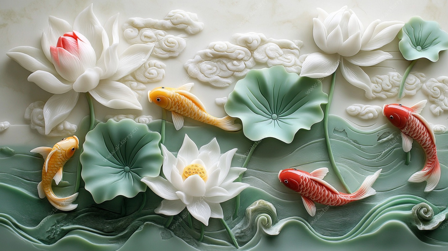 玉雕荷花锦鲤图