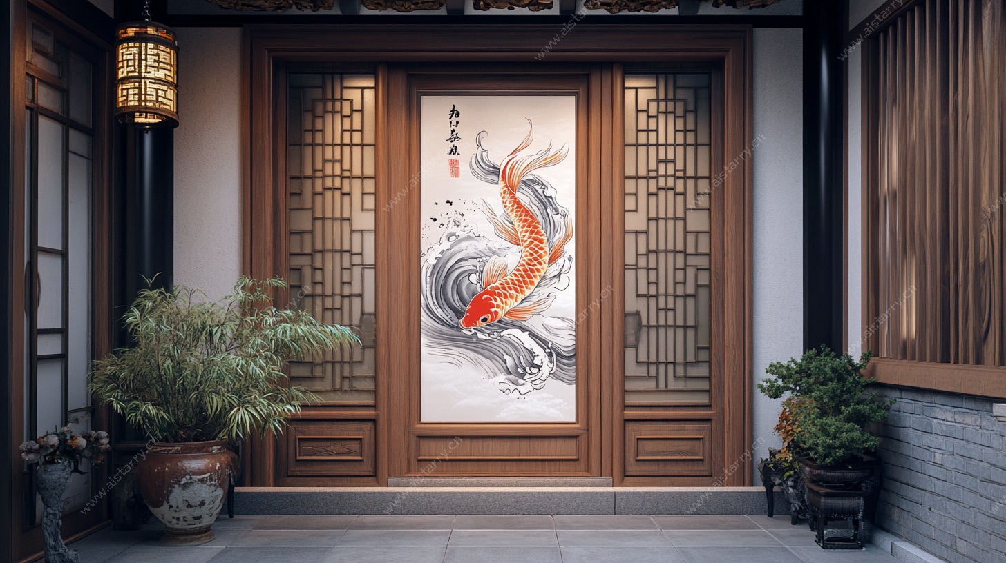 中式门庭锦鲤艺术装饰画