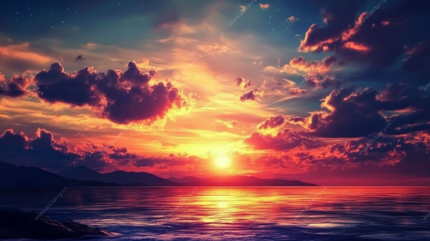 海上绚丽日落美景