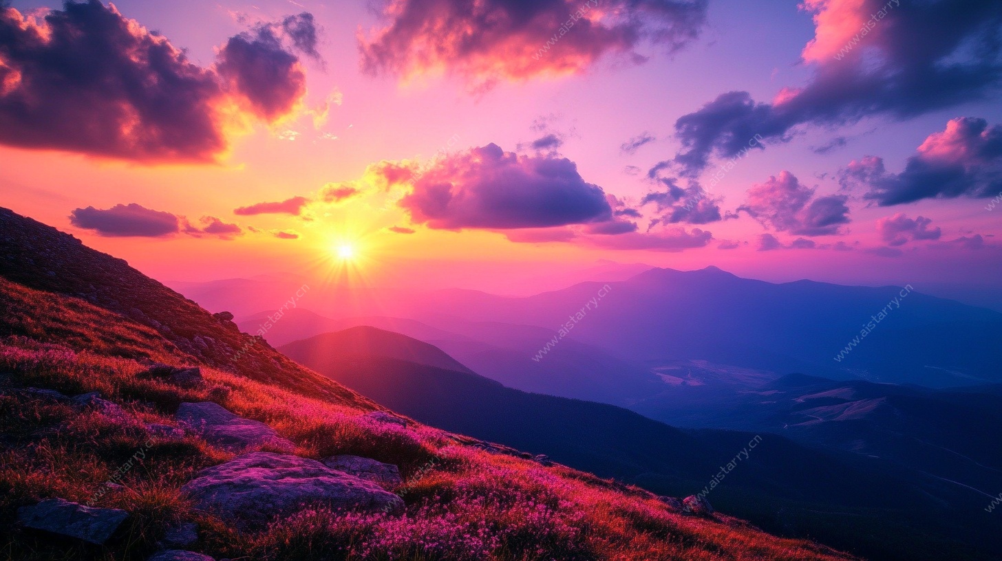 山间壮丽日落美景