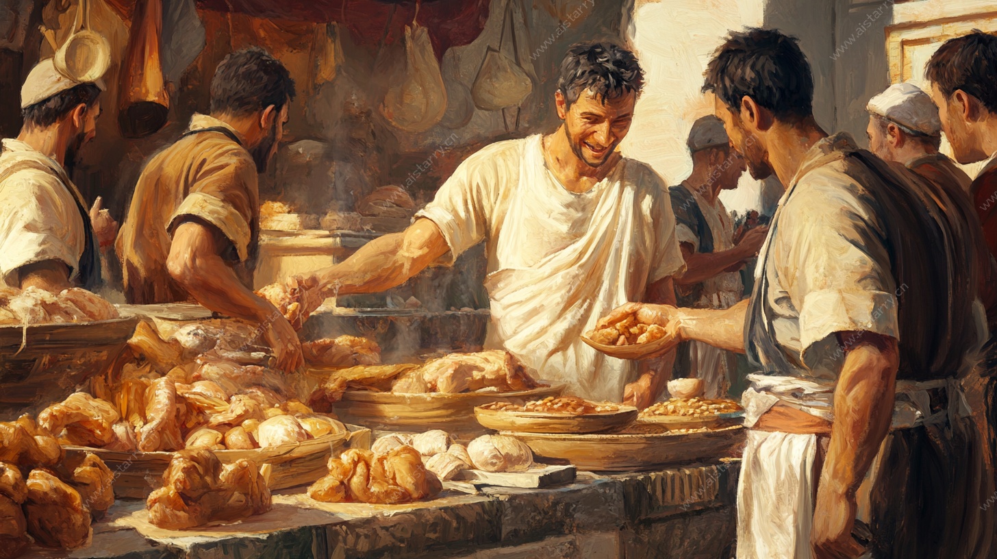 古罗马集市面包交易场景