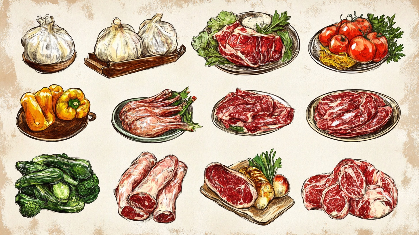 手绘生鲜食材组合图