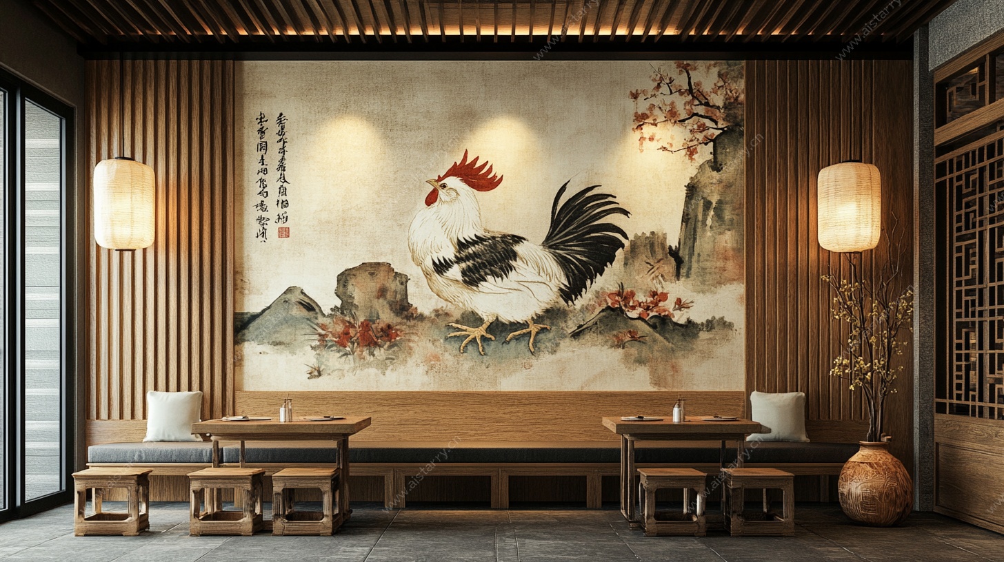 中式客厅 雄鸡图装饰空间