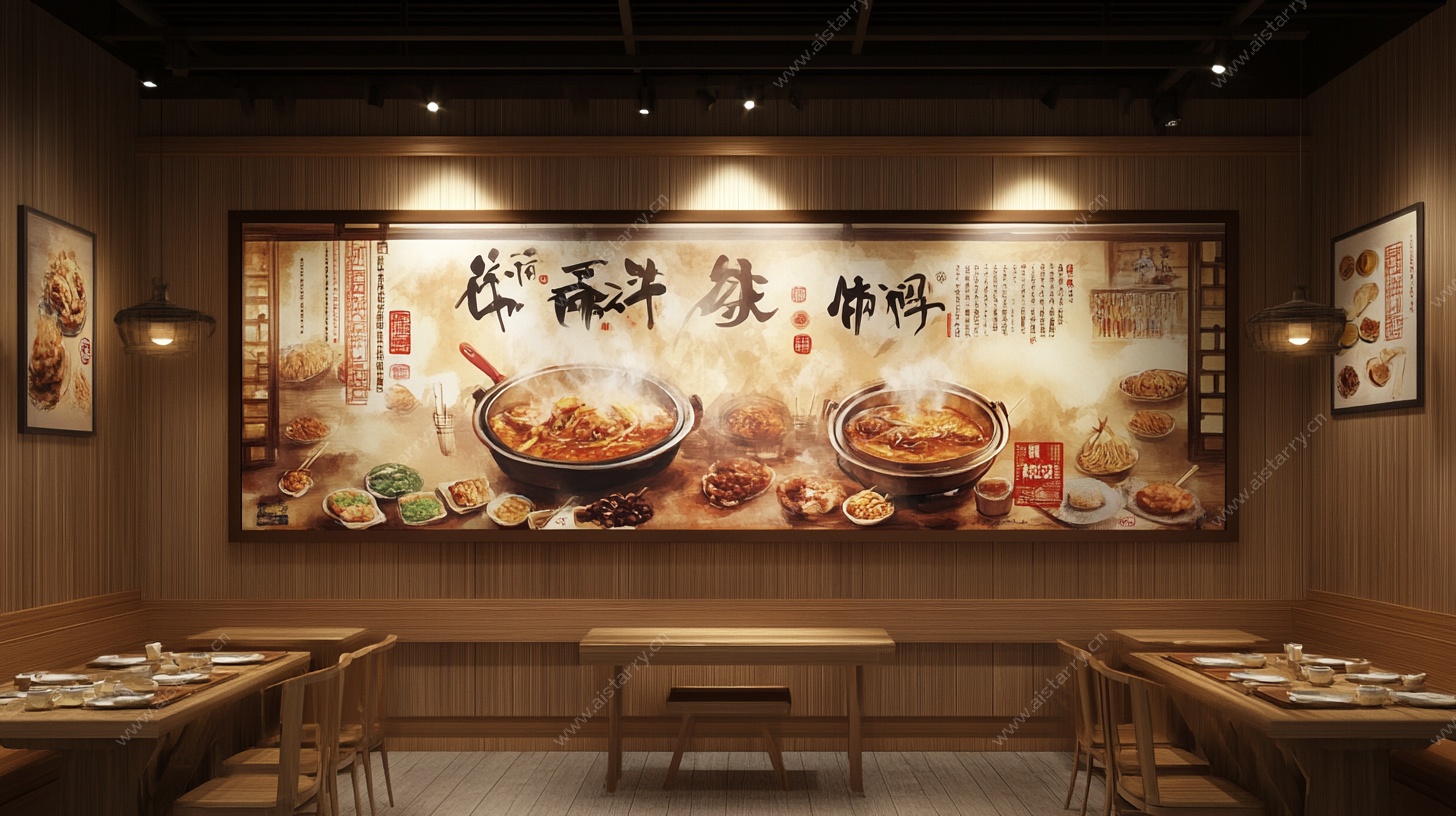 中式餐厅火锅主题墙面装饰