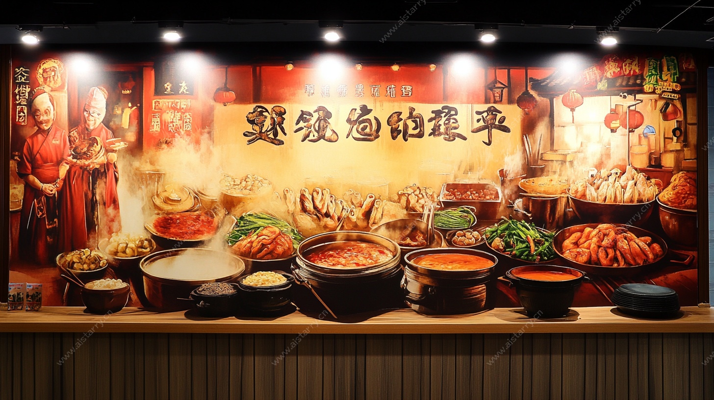 中式火锅美食壁画展示