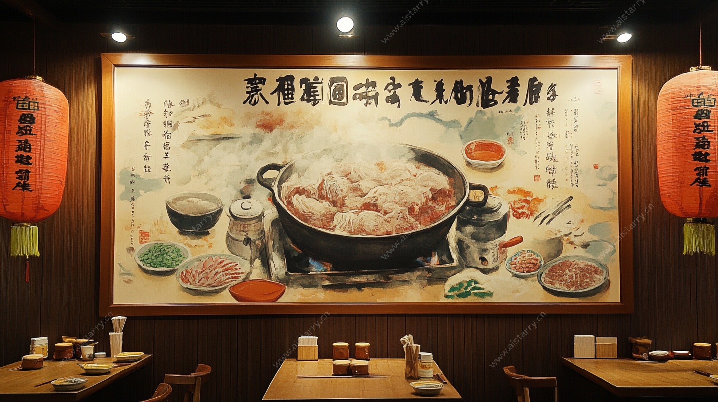 中式火锅餐厅壁画装饰图