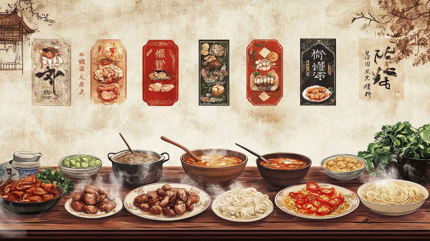 中式美食佳肴与传统海报