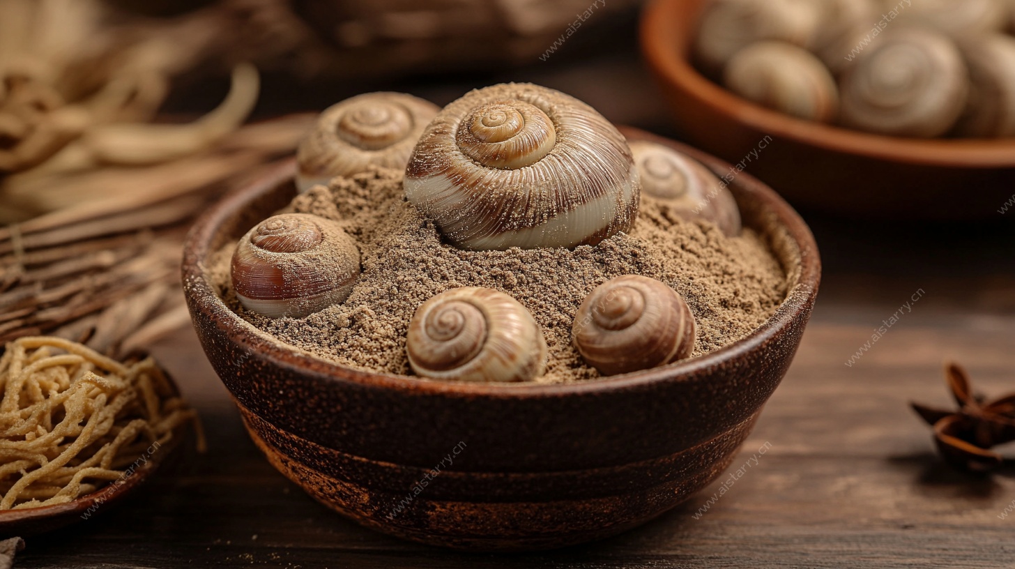 碗中沙上的螺旋纹蜗牛