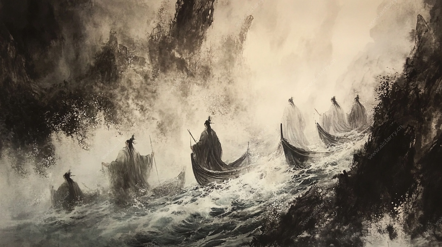 古风江上泛舟图