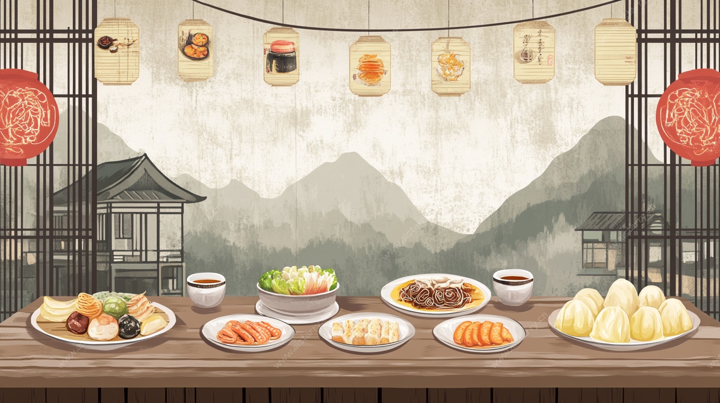 中式美食盛宴 古风场景