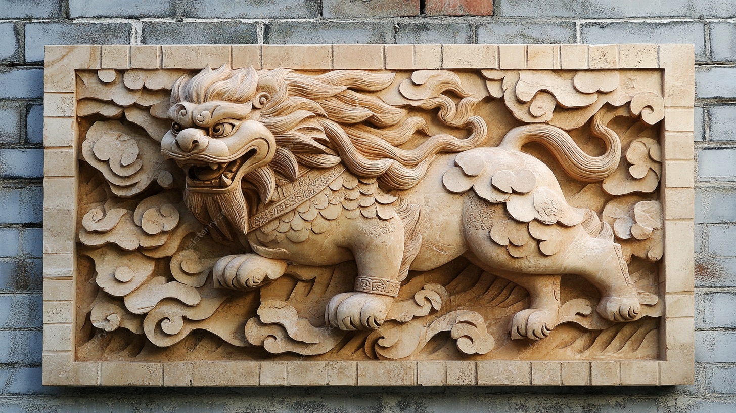 中式木雕麒麟浮雕作品