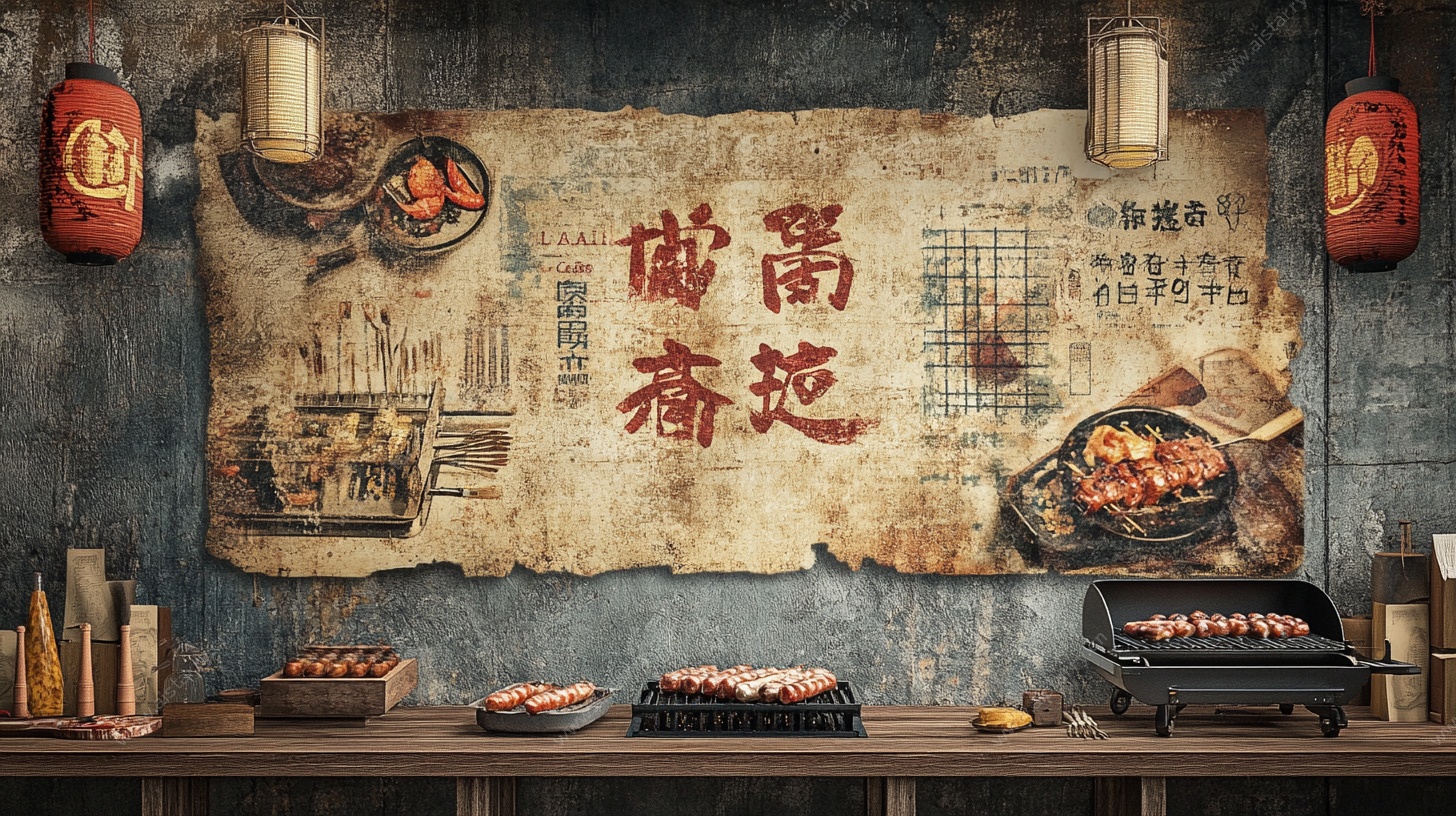 复古风烤肉店宣传场景图