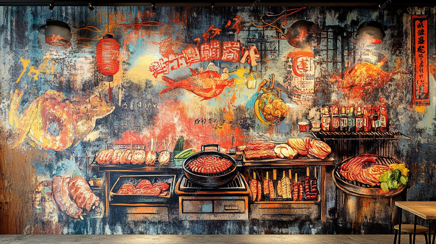 复古风烧烤店墙面装饰画