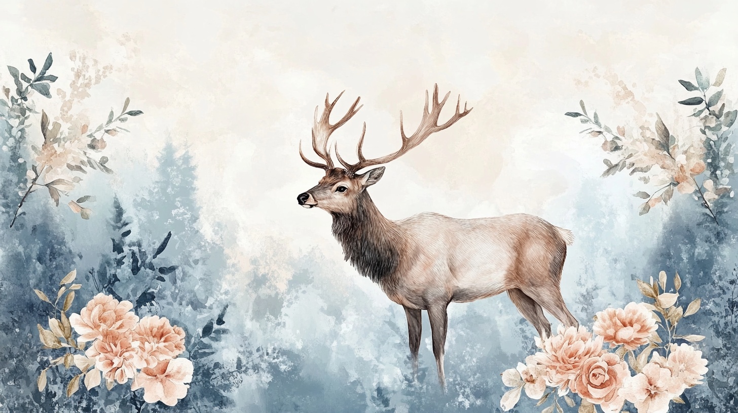 梦幻森林中的花卉麋鹿