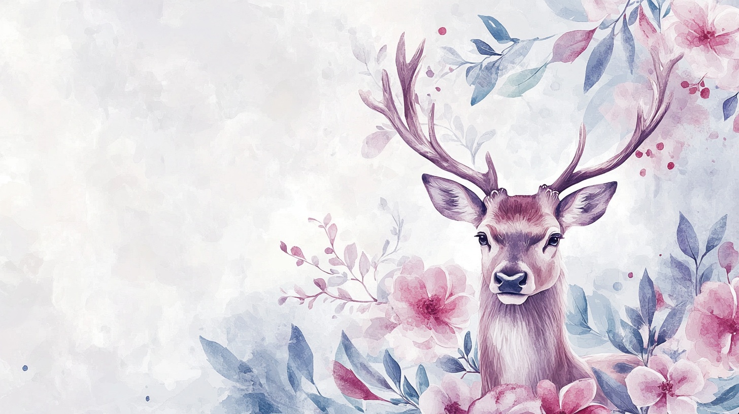 水彩风鹿与花卉插画
